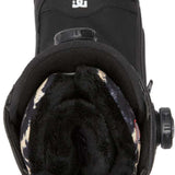 DC Women's Mora BOA Snowboard Boots 2024 - Black snowboard boots with a white logo on top and black laces.
