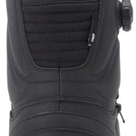 DC Women's Mora BOA Snowboard Boots 2024 - Black snowboard boots with a leopard print fur lining visible inside the top of the boot.