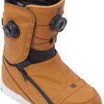 DC Women's Mora BOA Snowboard Boots 2024 - Tan boots with black laces and a round, white "BOA" logo on each side.