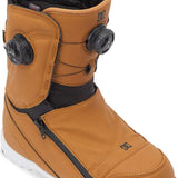 DC Women's Mora BOA Snowboard Boots 2024 - Tan boots with black laces and a round, white "BOA" logo on each side.