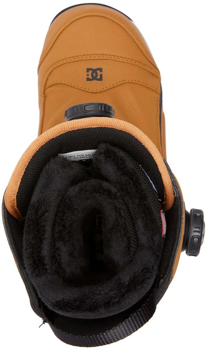 DC Women's Mora BOA Snowboard Boots 2024 - Tan boots with a black sole and laces, featuring a round toe and a low heel.