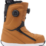 DC Women's Mora BOA Snowboard Boots 2024 - Black boots with a textured pattern on the toe and heel, featuring a round black BOA dial on the side.