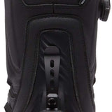 DC Women's Mora Step On Snowboard Boot 2023 - A black snowboard boot with a white logo on the back and a blue, red, orange, and yellow patterned strap.