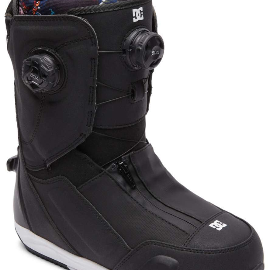 DC Women's Mora Step On Snowboard Boot 2023 - Black snowboard boot with a white sole and laces.