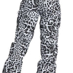 DC Women's Nonchalant Insulated Pant 2024 - Black snow pants with a leopard print design and black trim.