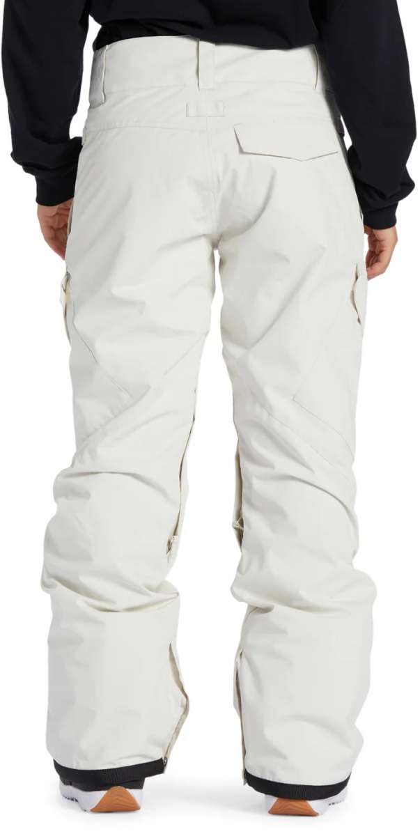 DC Women's Nonchalant Insulated Pant 2024 - White snow pants with a zippered pocket on the side and diagonal stitching across the back.