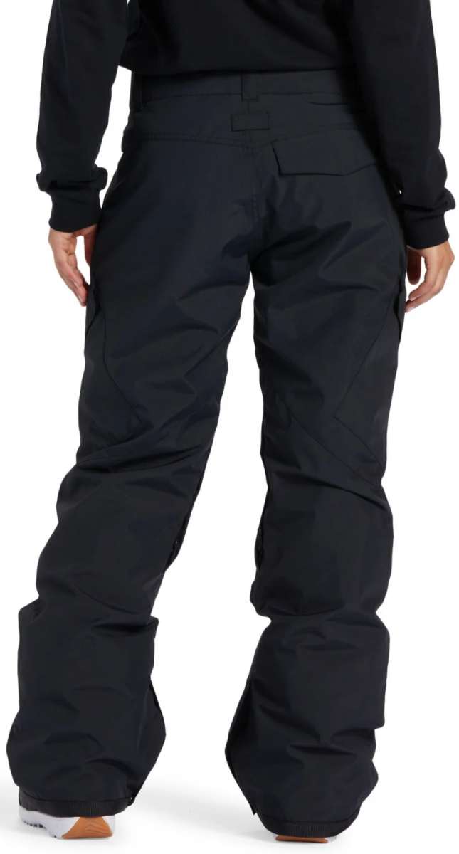 DC Women's Nonchalant Insulated Pant 2024 - Black snow pants with diagonal quilted pattern on thighs and knees, zippered pockets at back.