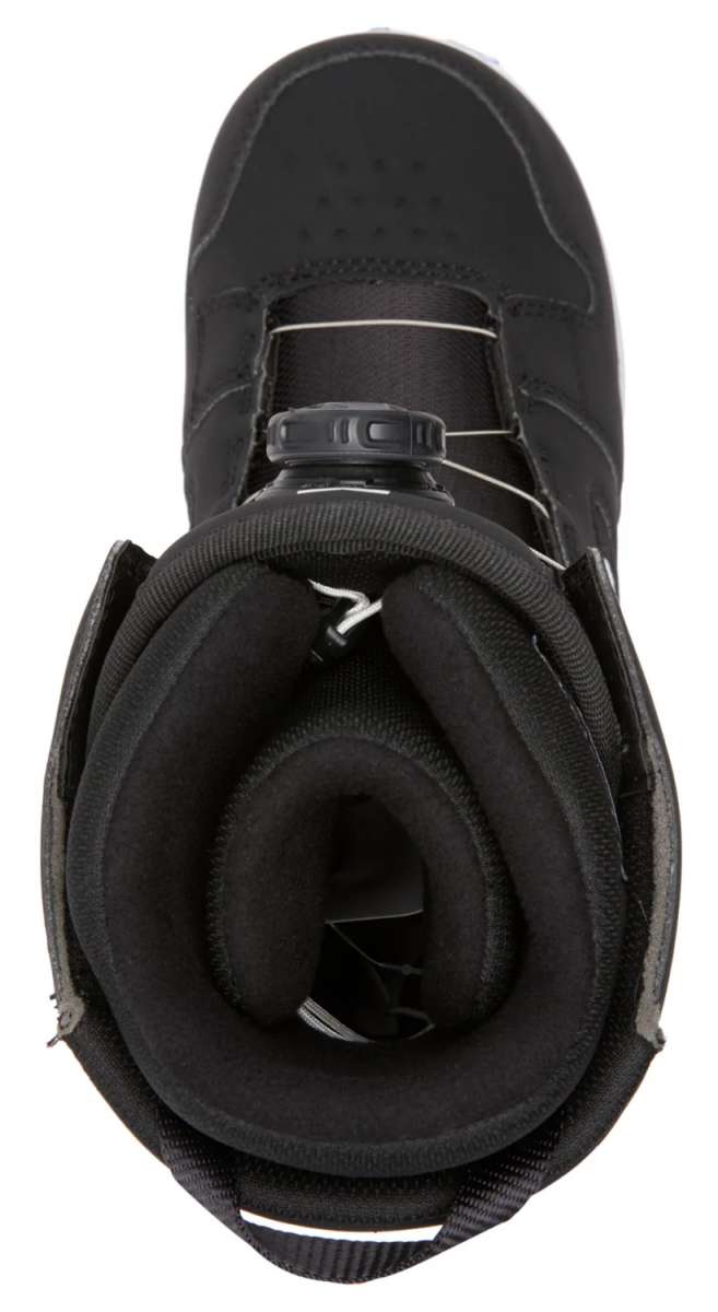 DC Women's Phase BOA Snowboard Boots 2024 - Black snowboard boots with a white logo on the side and silver hardware.