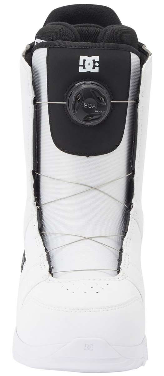 DC Women's Phase BOA Snowboard Boots 2024 - Black snowboard boots with a silver logo on the side and a round black BOA dial on top.