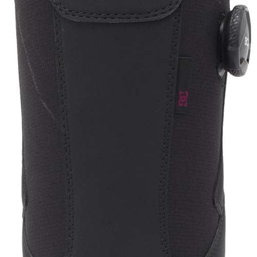 DC Women's Phase Pro BOA Snowboard Boots 2024 - Black boots with a pink DC logo on the back strap and white laces.