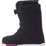 DC Women's Phase Pro BOA Snowboard Boots 2024 - Black snowboard boots with a pink logo on the side and white laces.