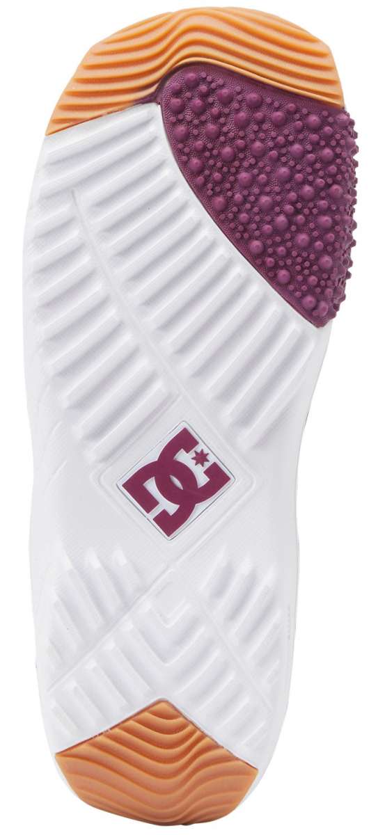 DC Women's Phase Pro BOA Snowboard Boots 2024 - White boots with purple accents and a textured rubber outsole.