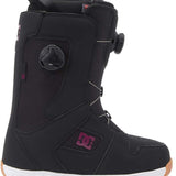 DC Women's Phase Pro BOA Snowboard Boots 2024 - Black snowboard boots with a pink logo on the side and white soles.