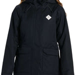 DC Women's Phoenix Insulated Parka 2024 - A black parka with a hood and two zippered pockets on the front.