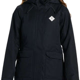 DC Women's Phoenix Insulated Parka 2024 - A black parka with a hood and two zippered pockets on the front.