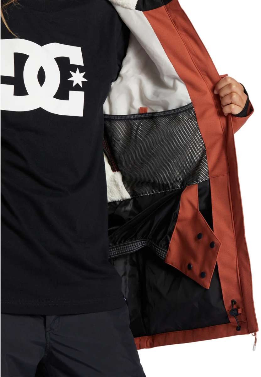 DC Women's Phoenix Insulated Parka 2024 - A black parka with a white logo on the chest and a fur-lined hood.