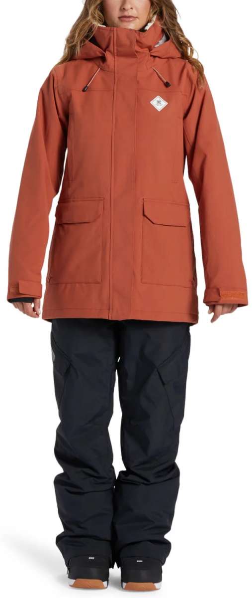 DC Women's Phoenix Insulated Parka 2024 - A burnt orange parka with a hood and two zippered pockets on the front.