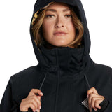 DC Women's Phoenix Insulated Parka 2024 - A black parka with a leopard print lining visible inside the hood.