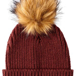 DC Women's Splendid Beanie 2022 - A brown beanie with a large, fluffy tan-colored pom-pom on top.