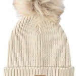 DC Women's Splendid Beanie 2022 - A cream-colored beanie with a faux fur pom-pom on top.