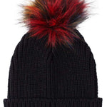 DC Women's Splendid Beanie 2022 - A black beanie with a large, multicolored pom-pom on top.