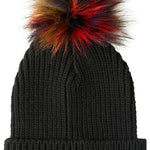 DC Women's Splendid Beanie 2023 - A black beanie with a large, multicolored pom-pom on top.