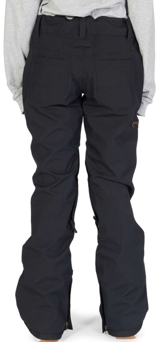 DC Women's Viva Shell Pant 2023 - Black snow pants with a zippered pocket on the right thigh and a small brown logo near the bottom left leg.