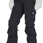 DC Women's Viva Shell Pant 2023 - Black snow pants with a subtle white pattern on the left leg, featuring two zippered pockets and a belt loop at the waist.