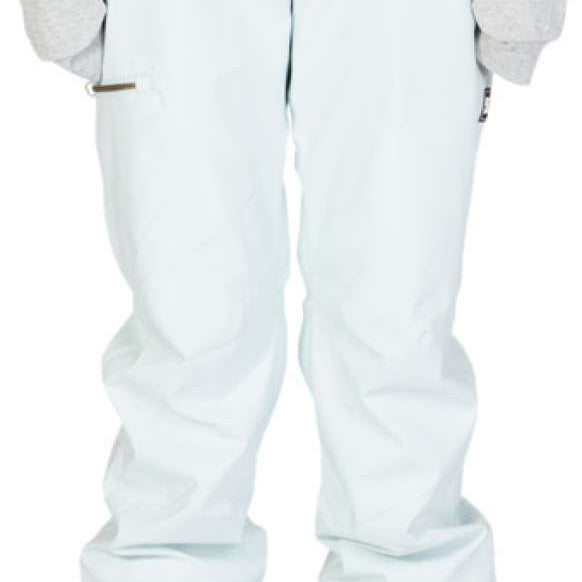 DC Women's Viva Shell Pant 2023 - Light blue snow pants with a subtle white pattern on the left leg, featuring two front pockets and a zippered pocket on the right thigh.