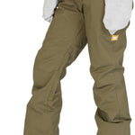 DC Women's Viva Shell Pant 2023 - Olive green snow pants with a zippered ankle pocket on the right leg.