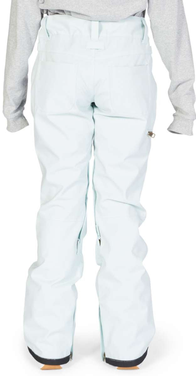 DC Women's Viva Shell Pant 2023 - A pair of white snow pants with a subtle black stripe on the side, featuring a zippered pocket and adjustable cuffs.