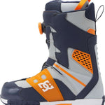 DC Phantom BOA Snowboard Boots 2024 - A pair of snowboard boots with a predominantly black upper and orange accents on the toe, heel, and laces.