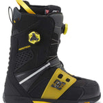 DC Phantom BOA Snowboard Boots 2024 - Black boots with yellow accents and a black BOA dial on top.