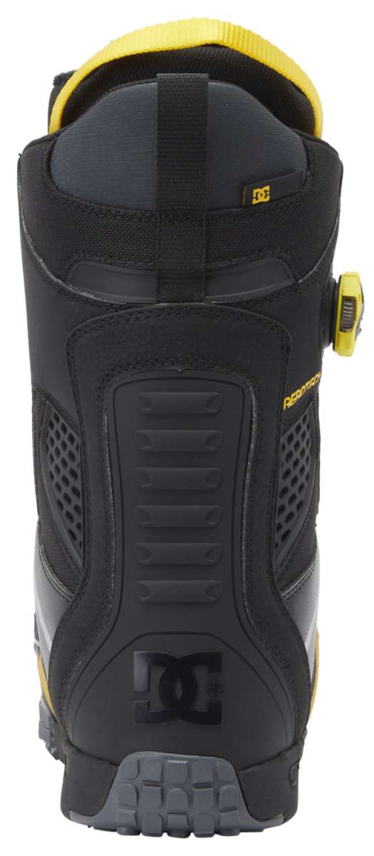 DC Phantom BOA Snowboard Boots 2024 - Black boots with yellow accents and a black BOA dial on the side.