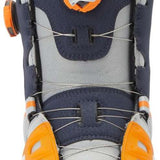 DC Phantom BOA Snowboard Boots 2024 - A pair of navy blue snowboard boots with orange accents and a white logo on top.