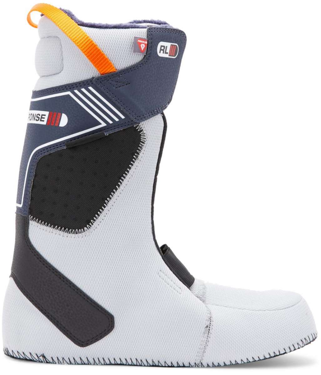 DC Phantom BOA Snowboard Boots 2024 - A pair of snowboard boots with a predominantly black upper and white accents, featuring a distinctive BOA closure system on the side.