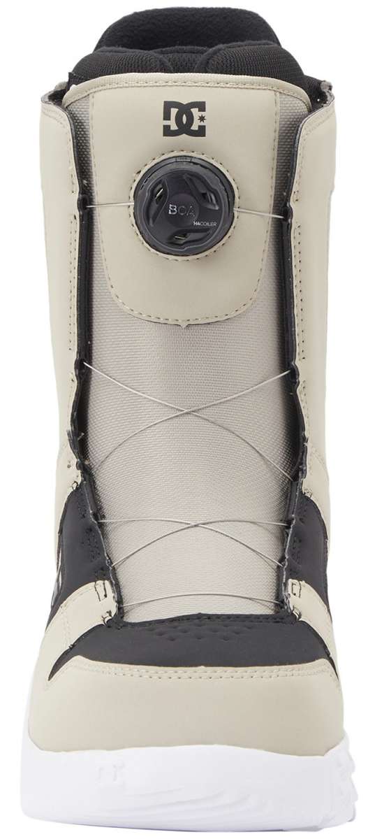 DC Phase BOA Snowboard Boots 2024 - Black snowboard boots with a silver logo on top and white laces.