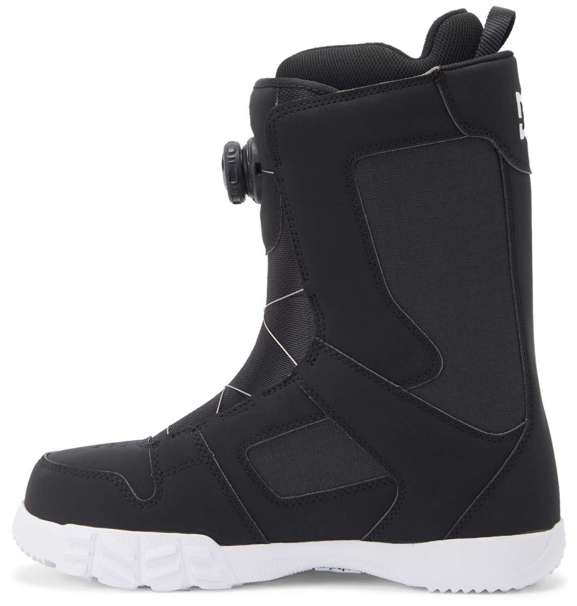 DC Phase BOA Snowboard Boots 2024 - Black snowboard boots with a white sole and laces.