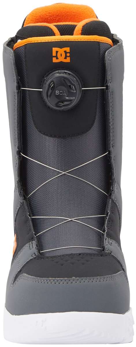 DC Phase BOA Snowboard Boots 2024 - Black boots with orange accents and a round black BOA dial on the side.