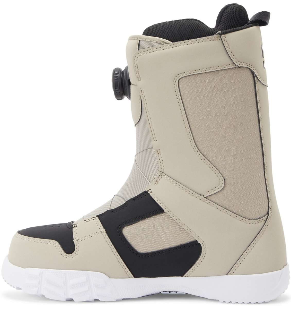 DC Phase BOA Snowboard Boots 2024 - A pair of snowboard boots with a black and white color scheme, featuring a sleek design with a prominent "DC" logo on the side.