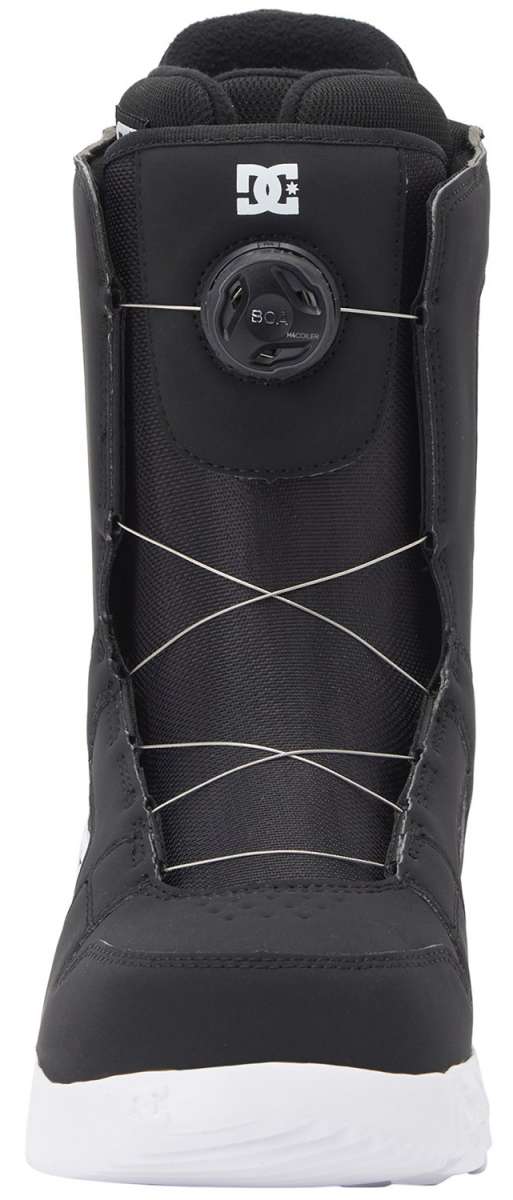 DC Phase BOA Snowboard Boots 2024 - Black snowboard boots with white laces and a black BOA dial on the side.