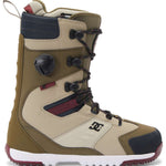 DC Premier Hybrid Snowboard Boots 2024 - A pair of tan snowboard boots with black laces and a red logo on the side.