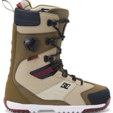 DC Premier Hybrid Snowboard Boots 2024 - A pair of tan snowboard boots with black laces and a red logo on the side.