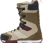 DC Premier Hybrid Snowboard Boots 2024 - A pair of tan snowboard boots with black laces and a red logo on the side.