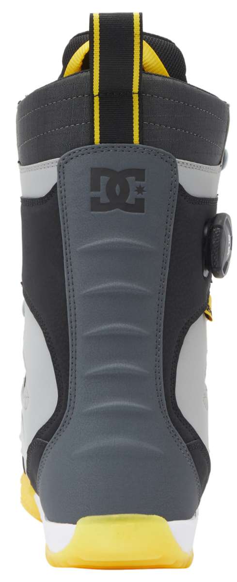 DC Premier Hybrid Snowboard Boots 2024 - A pair of snowboard boots with a predominantly black upper and yellow accents on the heel and tongue.