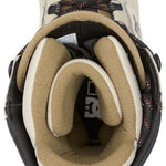DC Premier Hybrid Snowboard Boots 2024 - A pair of snowboard boots with a tan and black upper, featuring red accents on the tongue and heel.