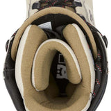 DC Premier Hybrid Snowboard Boots 2024 - A pair of snowboard boots with a tan and black upper, featuring red accents on the tongue and heel.