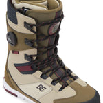 DC Premier Hybrid Snowboard Boots 2024 - A pair of tan snowboard boots with black laces and a red logo on the side.