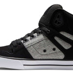 DC Pure High Top Winter Shoes 2022 - A pair of high-top shoes with a black and grey color scheme, featuring a textured pattern on the upper portion.
