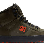 DC Pure High Top Winter Shoes 2022 - A pair of high-top shoes with a thick sole and laces, featuring an orange DC logo on the side.